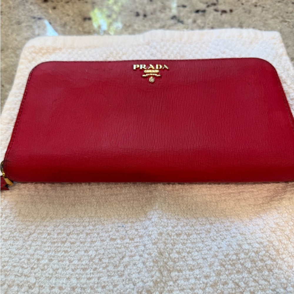 Prada Crimson Zip-Around Wallet